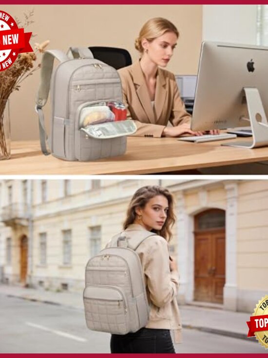 Quilted Work Backpack with Insulated Pocket, Fits 15.6 Inch Laptop main image 7
